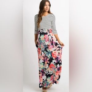 PinkBlush Navy Blue Neon Floral Striped Colorblock Maternity Maxi